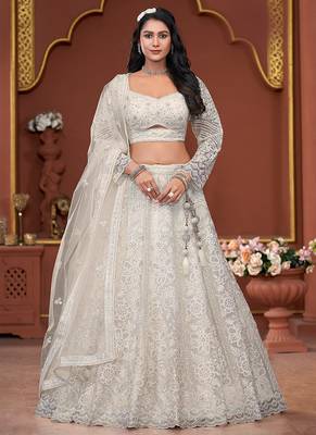 Off White Zarkan Premium Net  Lehenga 1