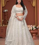 Off White Zarkan Premium Net  Lehenga