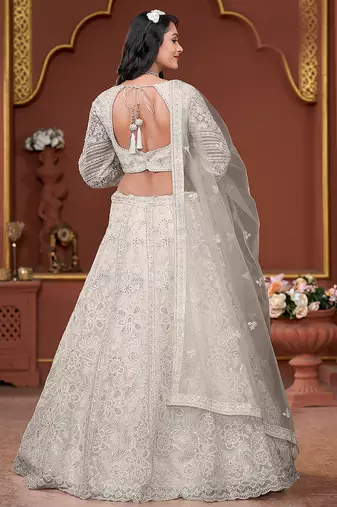 Off White Zarkan Premium Net  Lehenga
