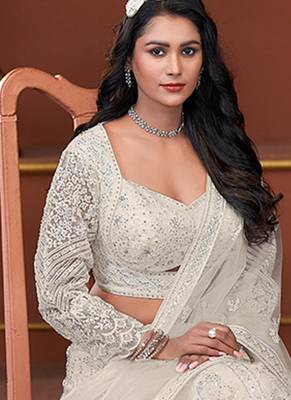 Off White Zarkan Premium Net  Lehenga 4