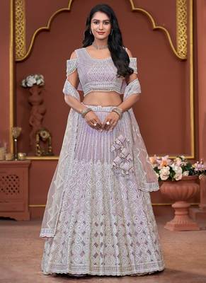 Lavender Mirror & Sequence Zarkan Premium Net  Lehenga 1