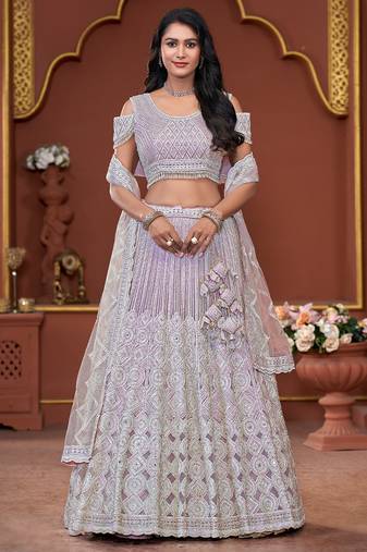 Lavender Mirror & Sequence Zarkan Premium Net  Lehenga