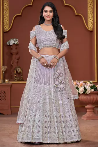 Lavender Mirror & Sequence Zarkan Premium Net  Lehenga