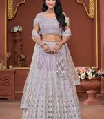 Lavender Mirror & Sequence Zarkan Premium Net  Lehenga