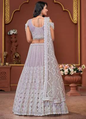 Lavender Mirror & Sequence Zarkan Premium Net  Lehenga 2