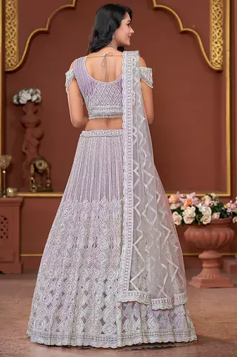 Lavender Mirror & Sequence Zarkan Premium Net  Lehenga