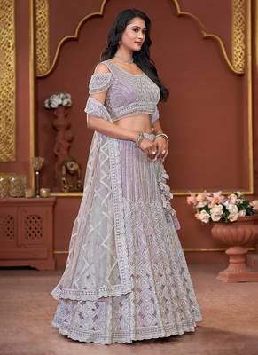 Lavender Mirror & Sequence Zarkan Premium Net  Lehenga 4
