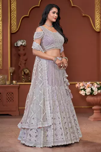 Lavender Mirror & Sequence Zarkan Premium Net  Lehenga