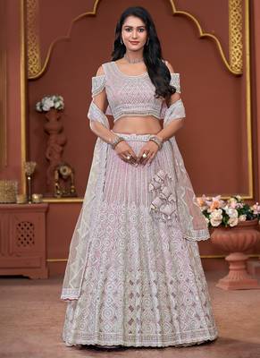 Pink Mirror & Sequence Zarkan Premium Net  Lehenga 1