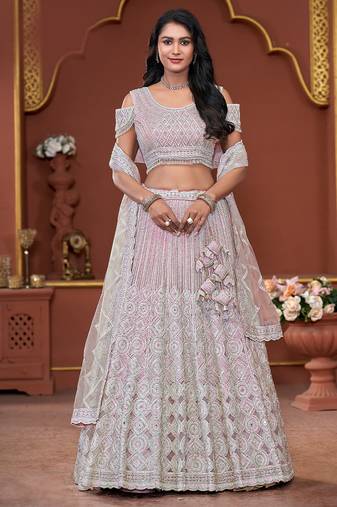 Pink Mirror & Sequence Zarkan Premium Net  Lehenga