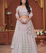 Pink Mirror & Sequence Zarkan Premium Net  Lehenga