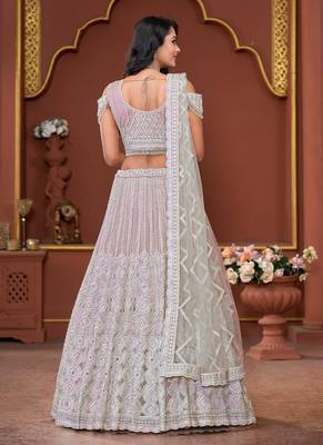 Pink Mirror & Sequence Zarkan Premium Net  Lehenga 2
