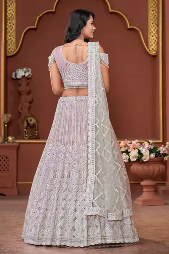 Pink Mirror & Sequence Zarkan Premium Net  Lehenga