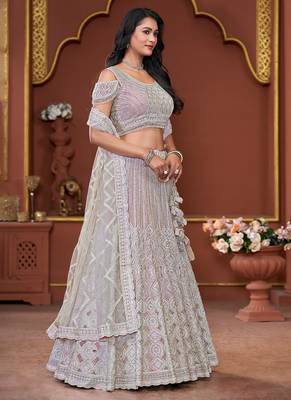 Pink Mirror & Sequence Zarkan Premium Net  Lehenga 4