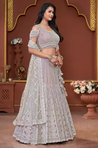 Pink Mirror & Sequence Zarkan Premium Net  Lehenga