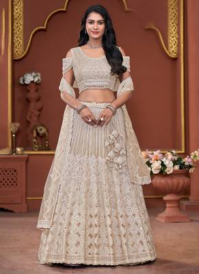 Chiku Mirror & Sequence Zarkan Premium Net  Lehenga 1