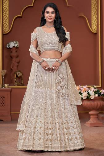 Chiku Mirror & Sequence Zarkan Premium Net  Lehenga