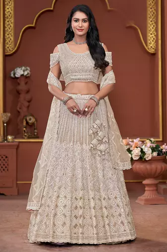 Chiku Mirror & Sequence Zarkan Premium Net  Lehenga