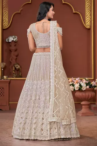 Chiku Mirror & Sequence Zarkan Premium Net  Lehenga