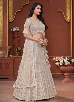 Chiku Mirror & Sequence Zarkan Premium Net  Lehenga 4