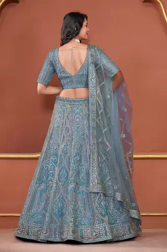 Sky Blue Zarkan Premium Net  Lehenga