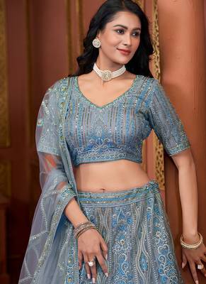 Sky Blue Zarkan Premium Net  Lehenga 3