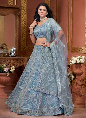 Sky Blue Zarkan Premium Net  Lehenga 4