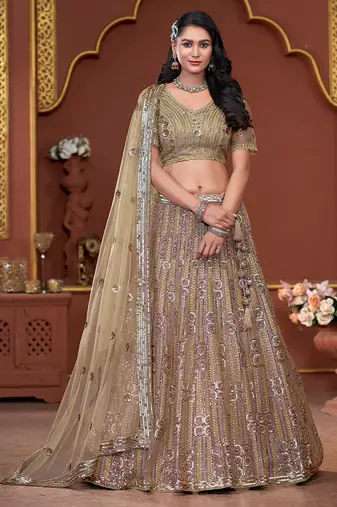 Beige Sequence & Zarkan Premium Net  Lehenga