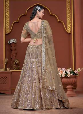 Beige Sequence & Zarkan Premium Net  Lehenga 2