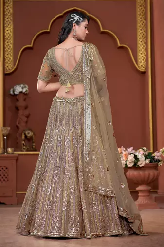 Beige Sequence & Zarkan Premium Net  Lehenga