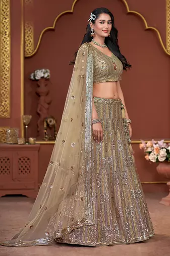 Beige Sequence & Zarkan Premium Net  Lehenga