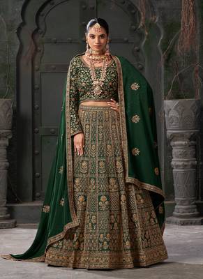 Green Codding & Zarkan Georgette Lehenga 1