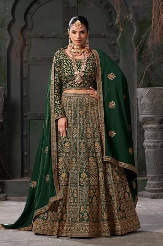 Green Codding & Zarkan Georgette Lehenga