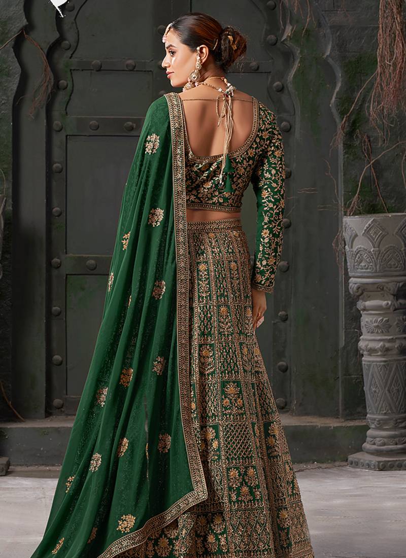 Green Codding & Zarkan Georgette Lehenga