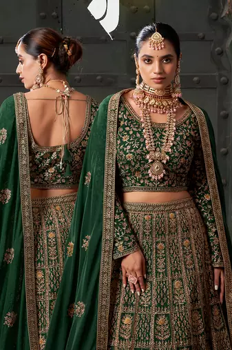 Green Codding & Zarkan Georgette Lehenga