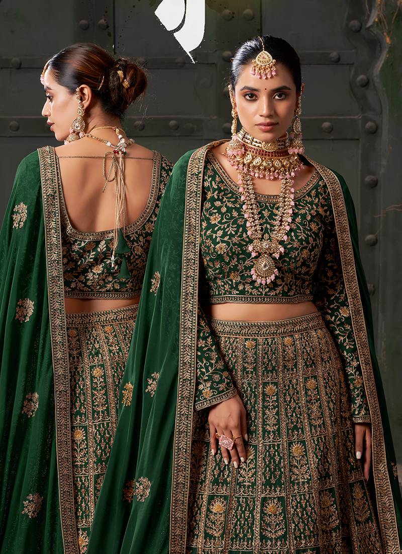 Green Codding & Zarkan Georgette Lehenga
