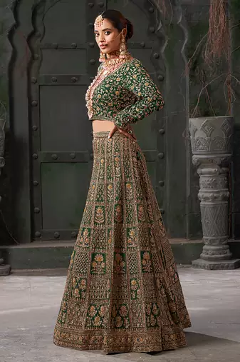 Green Codding & Zarkan Georgette Lehenga