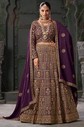 Wine Codding & Zarkan Georgette Lehenga