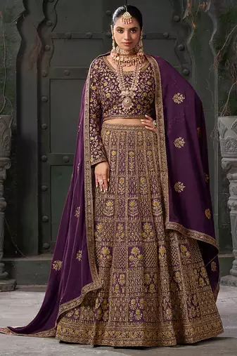 Wine Codding & Zarkan Georgette Lehenga