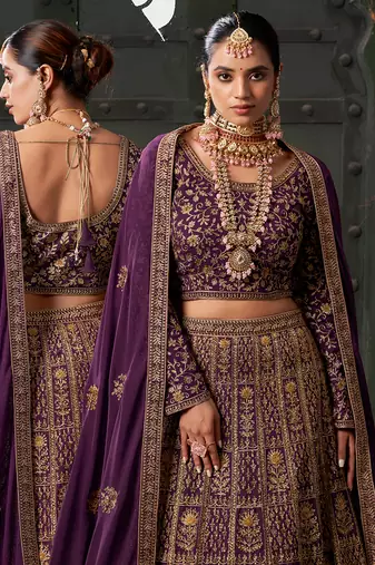 Wine Codding & Zarkan Georgette Lehenga