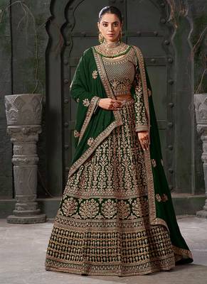 Green Codding & Zarkan Georgette Lehenga 1
