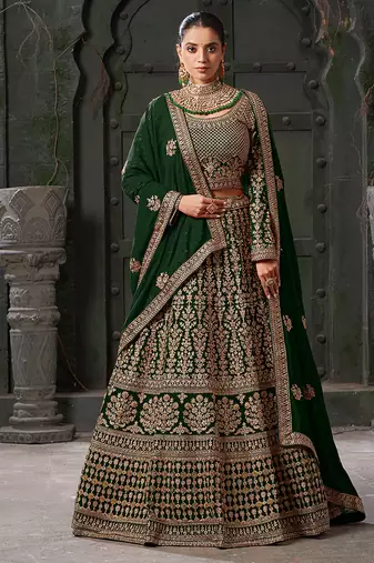 Green Codding & Zarkan Georgette Lehenga
