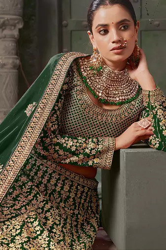 Green Codding & Zarkan Georgette Lehenga