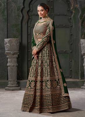 Green Codding & Zarkan Georgette Lehenga 3