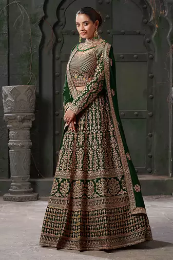 Green Codding & Zarkan Georgette Lehenga