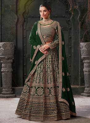 Green Codding & Zarkan Georgette Lehenga 4