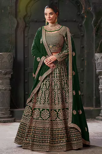 Green Codding & Zarkan Georgette Lehenga