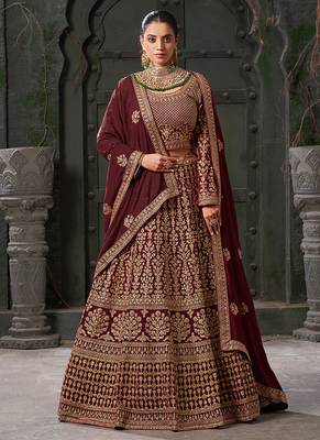 Maroon Codding & Zarkan Georgette Lehenga 1