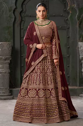Maroon Codding & Zarkan Georgette Lehenga