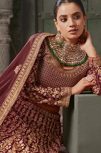 Maroon Codding & Zarkan Georgette Lehenga